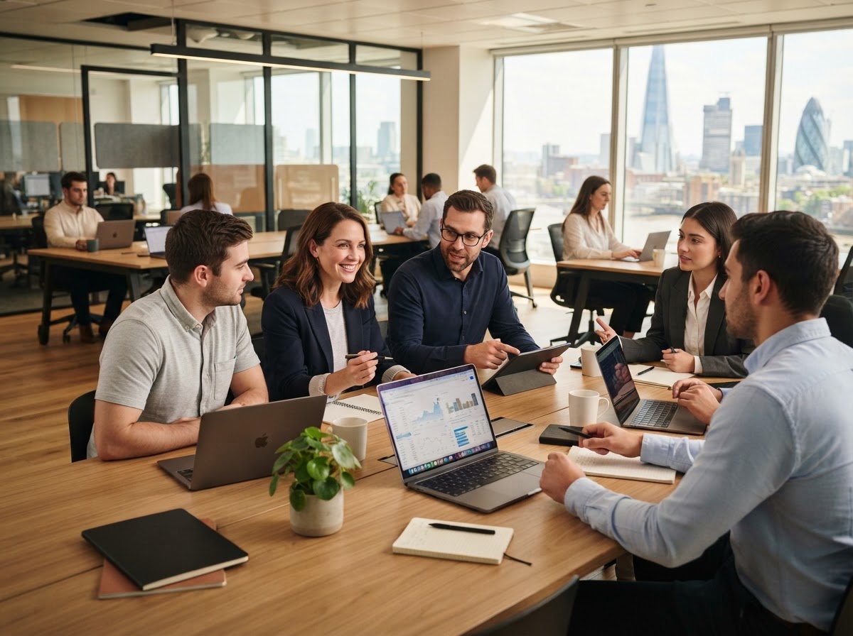 Capital Online Market team reviewing predictive model output on a laptop in an office setting
